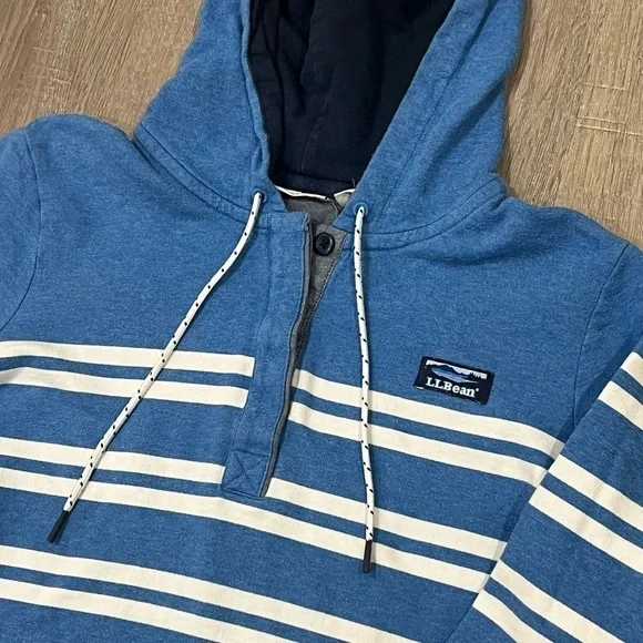 Men’s L.L. Bean XL Nautical Half Button Pullover Sweater Navy Hooded Soft Cotton - Picture 3 of 8